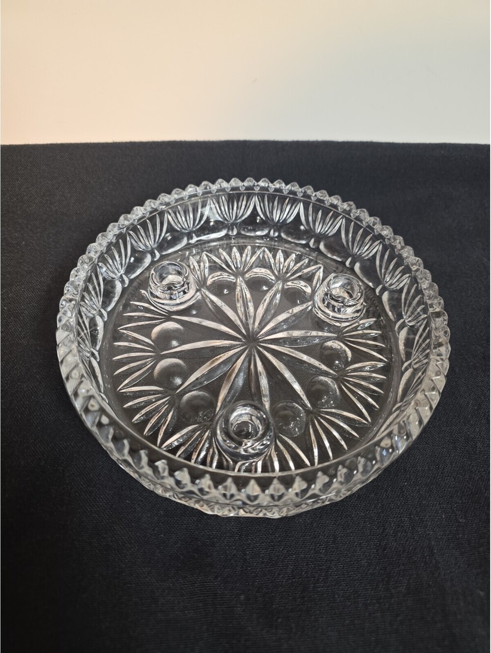 Vintage Princess House Full Lead Crystal 3 Candle Taper Holder 830 Round Dish 6"